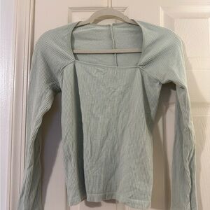 Anthropologie Light Green Ribbed Long Sleeve Top
